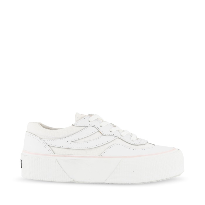 Superga 3041 Revolley Leather Platform White-Pink Ish
