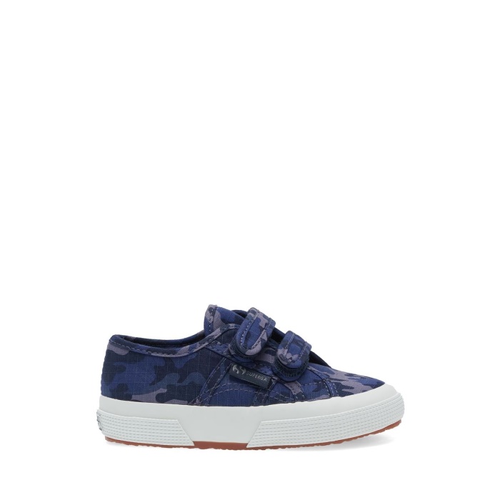 Superga 2750 Kids Straps Camo Ripstop Blue Grey Dk Camouflage