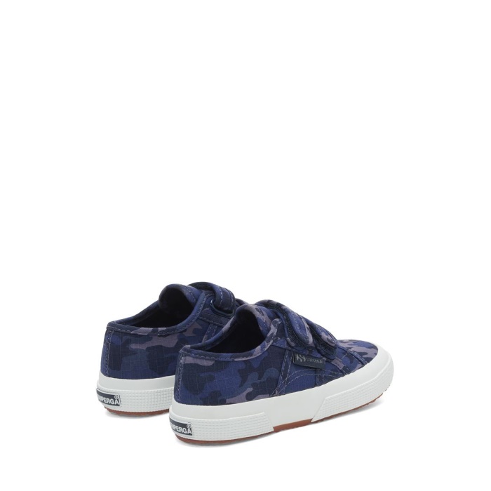 Superga 2750 Kids Straps Camo Ripstop Blue Grey Dk Camouflage