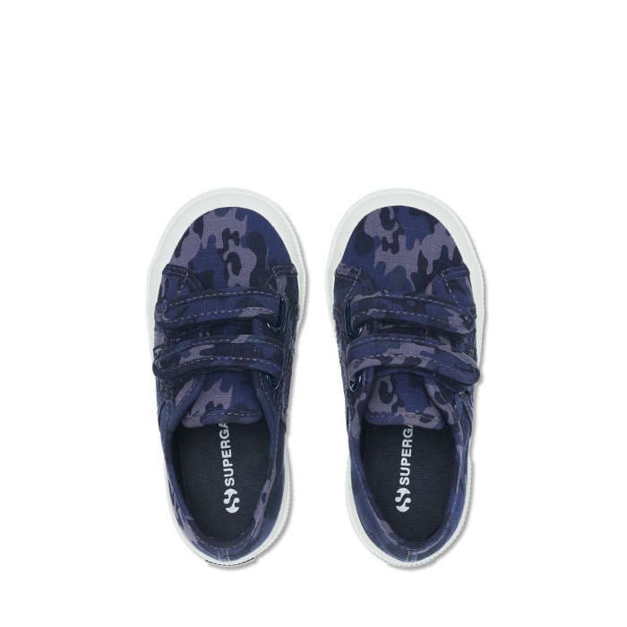 Superga 2750 Kids Straps Camo Ripstop Blue Grey Dk Camouflage