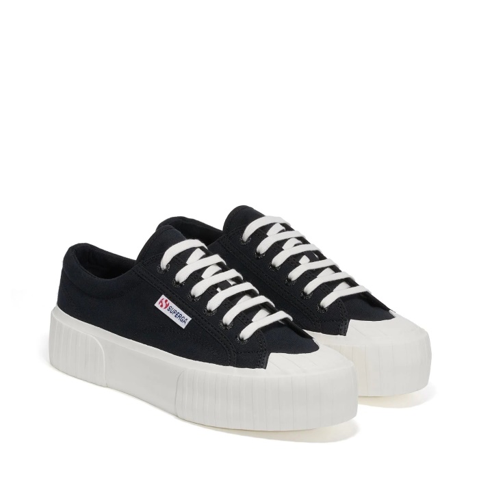 Superga 2631 Stripe Platform Black White