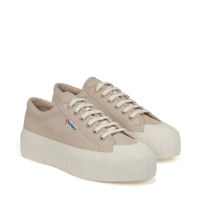 Superga 2631 Stripe Platform Vegan Fau Beige White