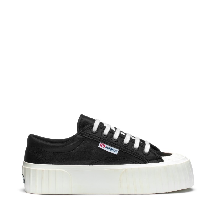 Superga 2631 Stripe Platform Vegan Fau Black-White