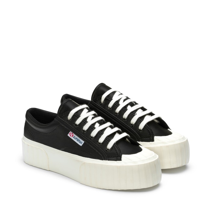 Superga 2631 Stripe Platform Vegan Fau Black-White