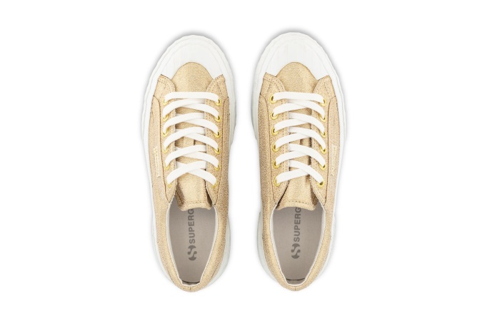 Superga 2631 Stripe Platform Lame Yellow Gold