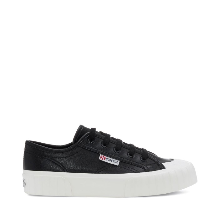 Superga 2630 Stripe Vegan Faux Leather Black-White