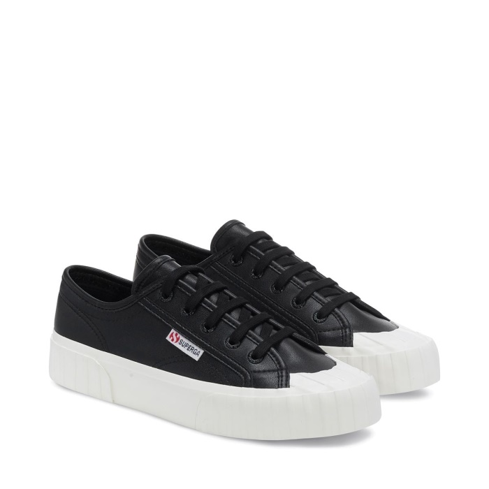 Superga 2630 Stripe Vegan Faux Leather Black-White