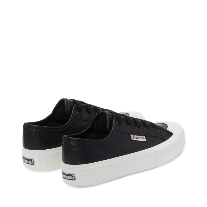 Superga 2630 Stripe Vegan Faux Leather Black-White