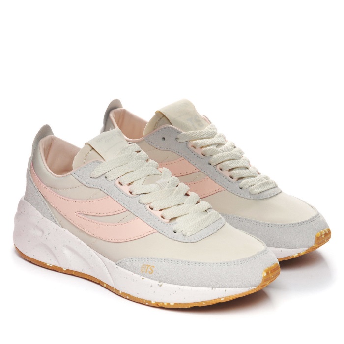 Superga 4089 Training 9Ts Slim Vegan Faux Leather Beige Gesso-Grey Lt-Pink Ish-B