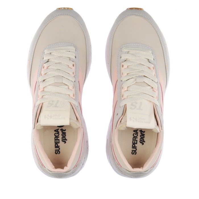 Superga 4089 Training 9Ts Slim Vegan Faux Leather Beige Gesso-Grey Lt-Pink Ish-B