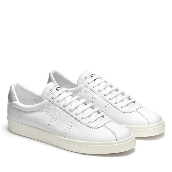 Superga 2843 Club S Comfort Leather White-Blue Lt Grey-F Avorio