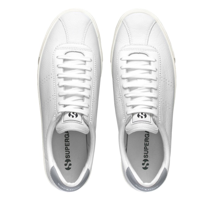 Superga 2843 Club S Comfort Leather White-Blue Lt Grey-F Avorio