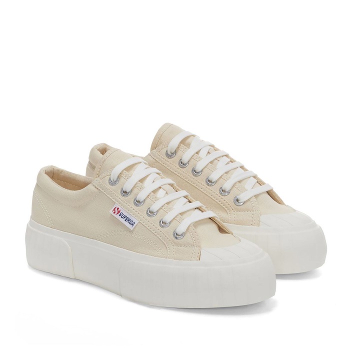 Superga 2631 Stripe Platform Beige Lt Eggshell-F Avorio