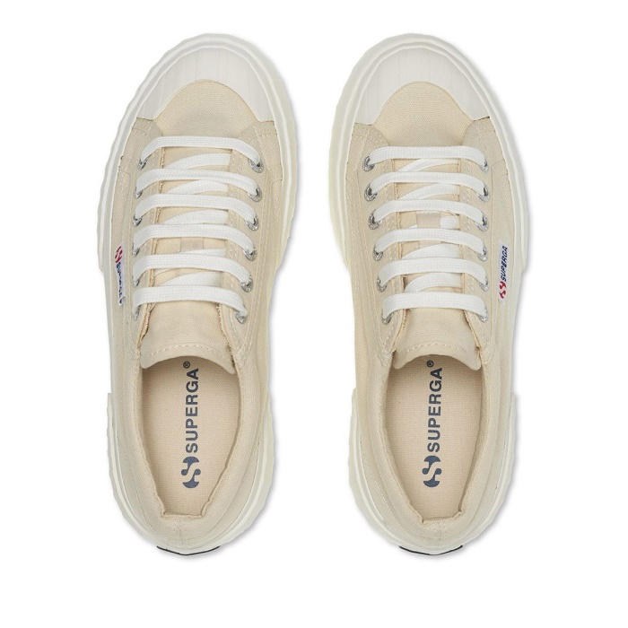 Superga 2631 Stripe Platform Beige Lt Eggshell-F Avorio