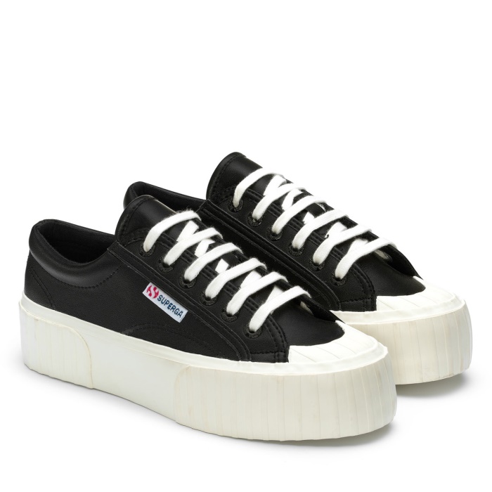 Superga 2631 Stripe Platform Vegan Black-White Avorio