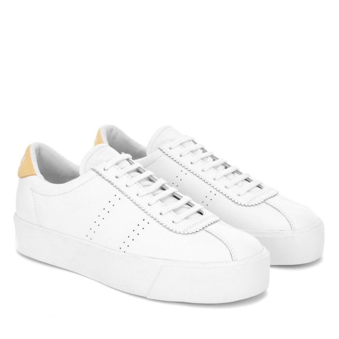 Superga 2854 Club 3 Comfort Leather White-Beige Gome-White Avorio