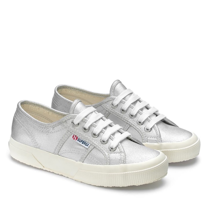 Superga 2750 Metallic Canvas Grey Silver Matt-F Avorio
