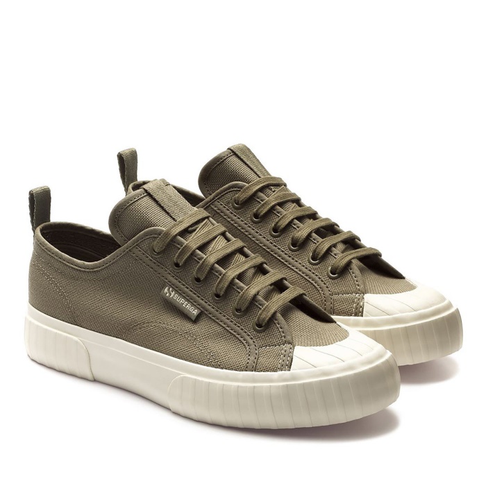 Superga 2630 Stripe Webbing Green Safari-F Avorio