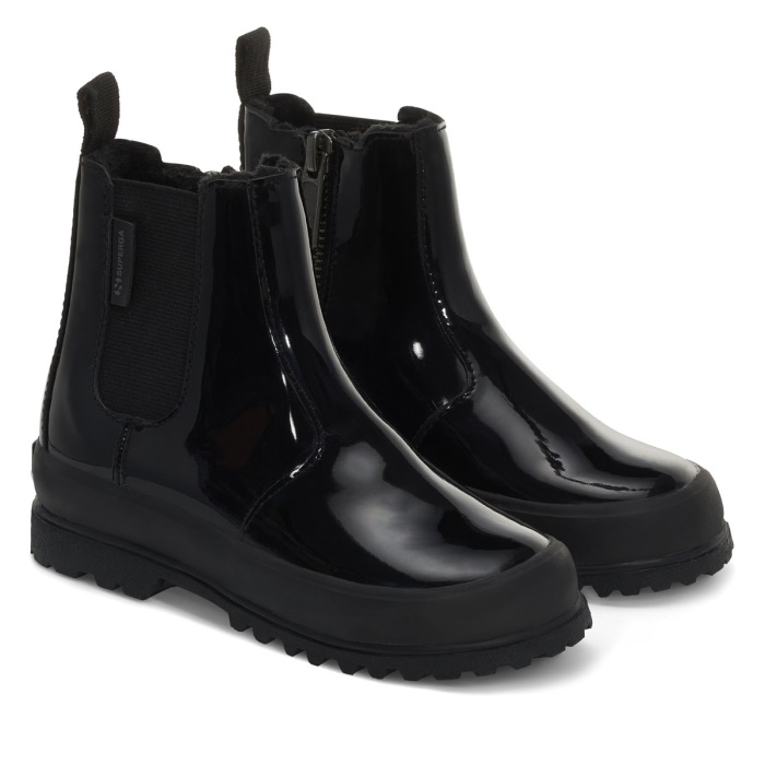 Superga 2666 Kids Alpina Faux Shiny Leather Total Black