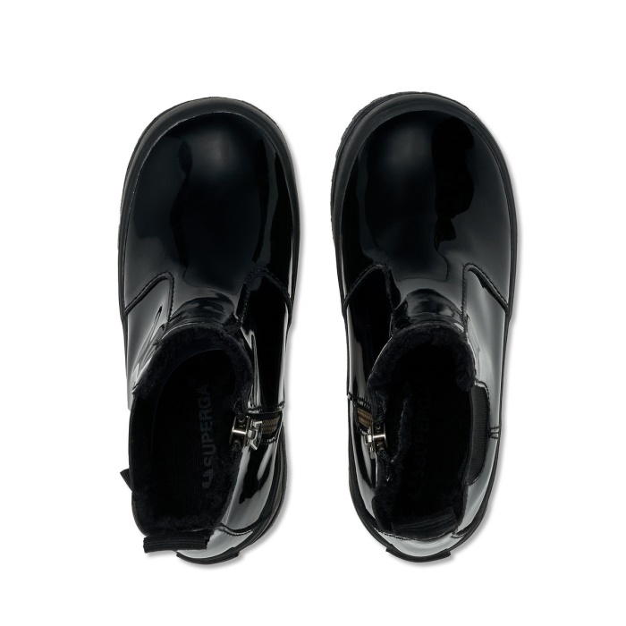 Superga 2666 Kids Alpina Faux Shiny Leather Total Black