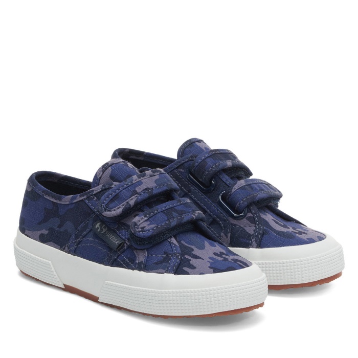 2750 Kids Straps Camo Ripstop Blue Grey Dk Camouflage Superga